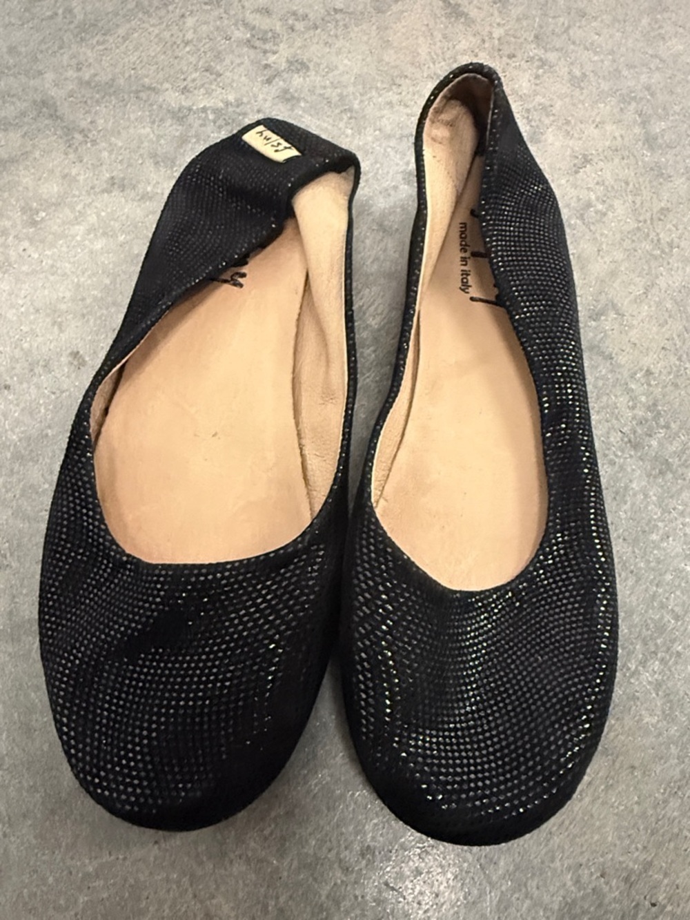 French Sole Black Sparkle Ballet Flats